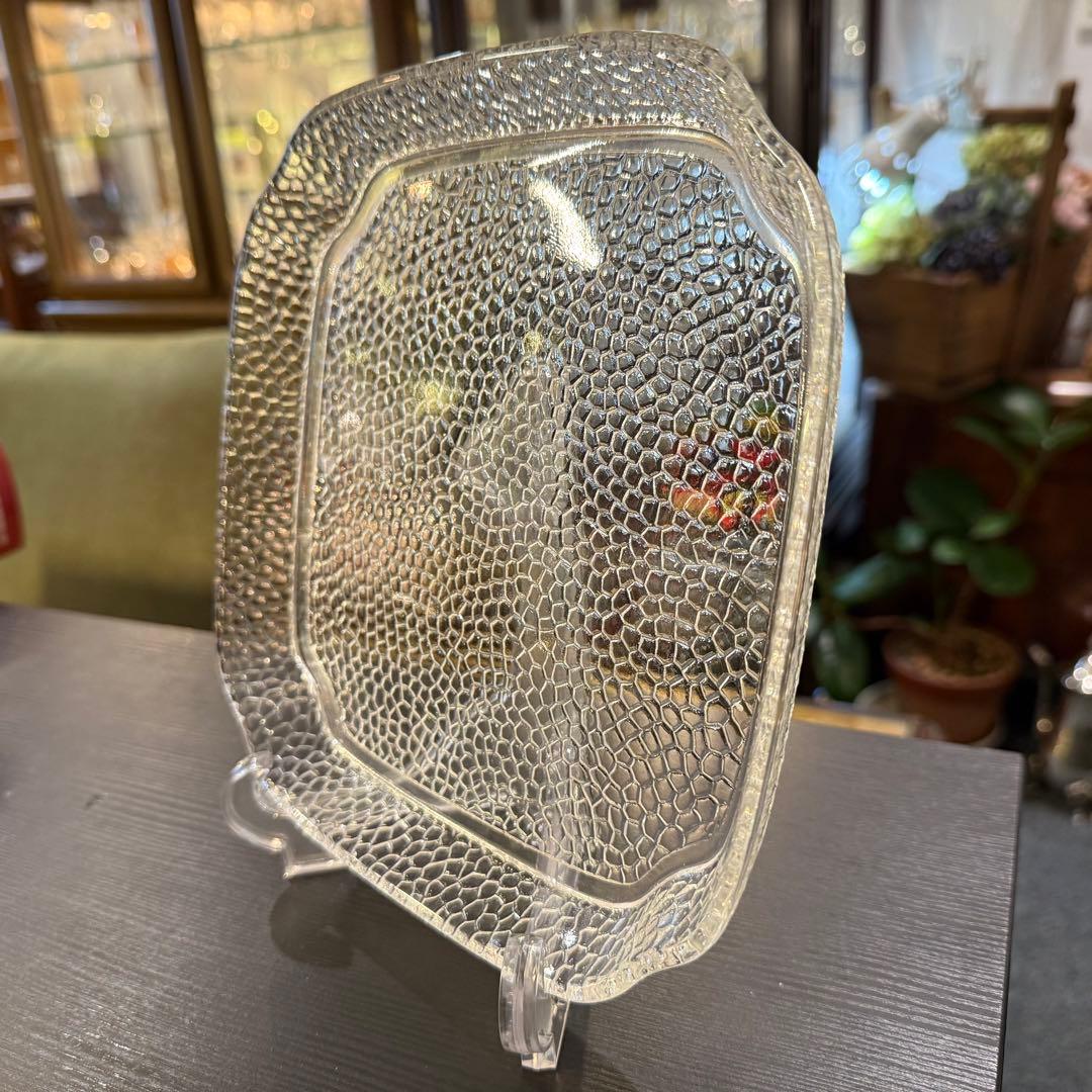 美オールドバカラ Baccaratクリスタルプレート☆ハニーカム(蜂の巣)モデル