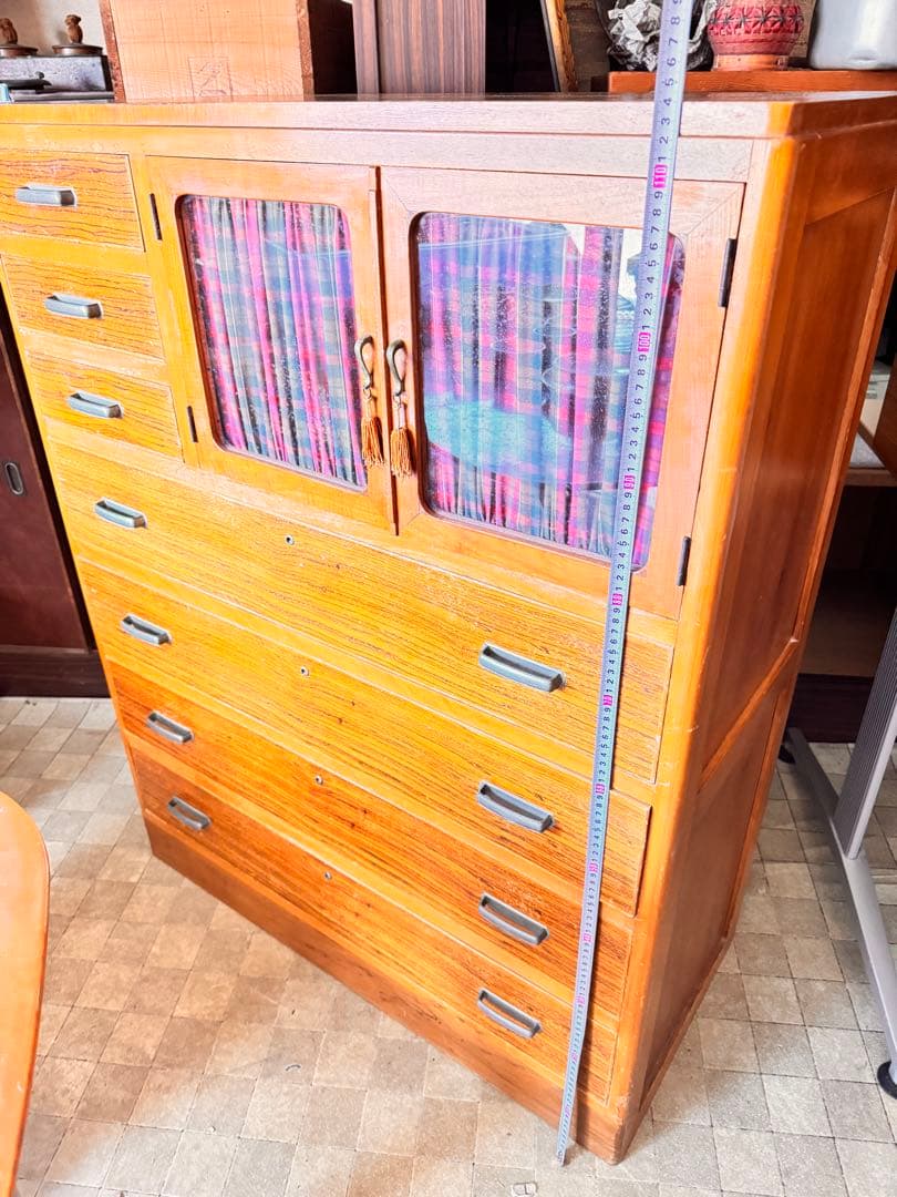 レトロ木製収納キャビネット 7引き出し