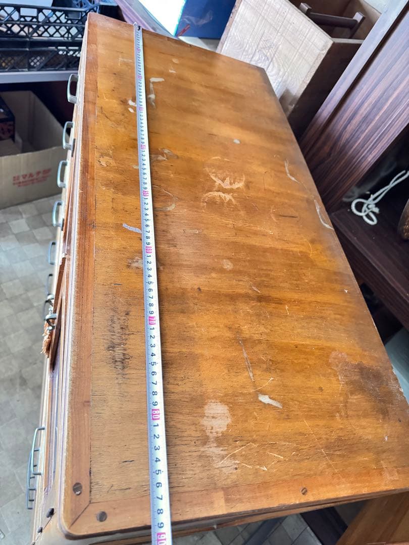 レトロ木製収納キャビネット 7引き出し