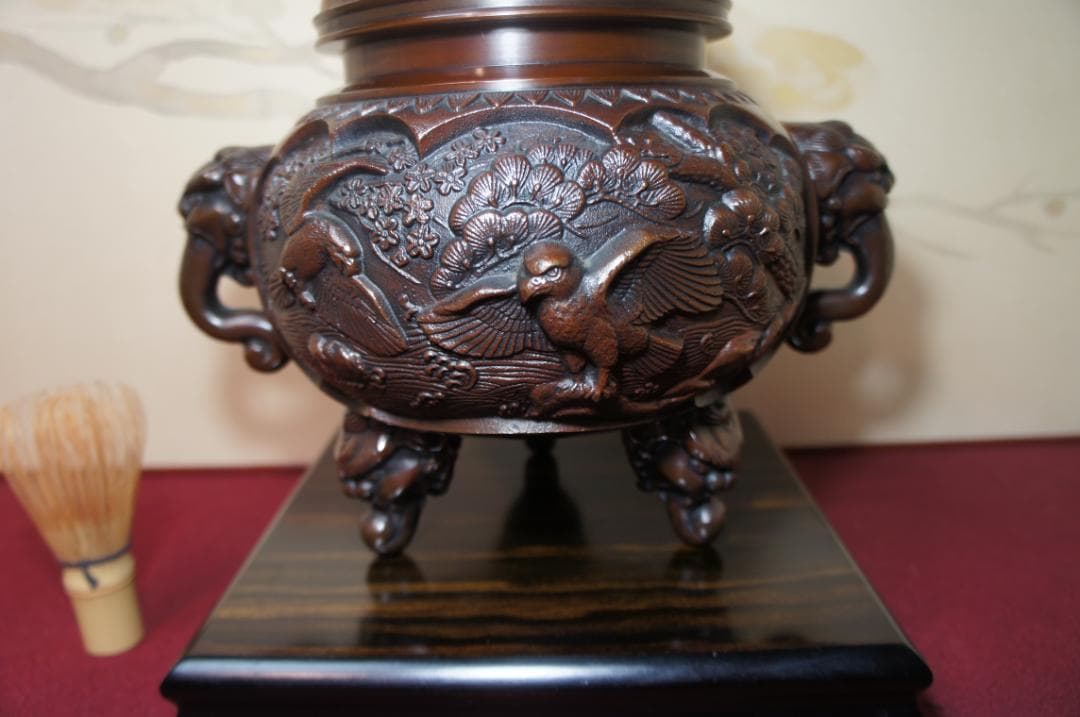 専用★美品 高岡銅器 瑞峰作 新特大 花鳥 高級銅製香炉工芸作家造 送料込み
