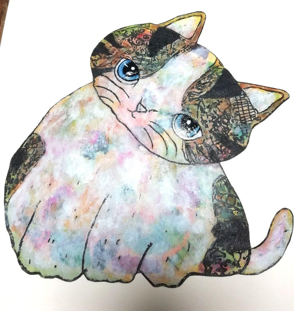 額付き銅版画応用絵画　title「よりそい猫」