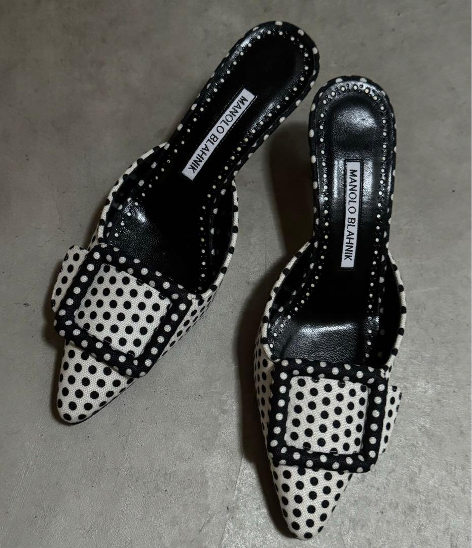 新品　未使用　マノロブラニク　メイセール　ミュール　ドット　35 水玉