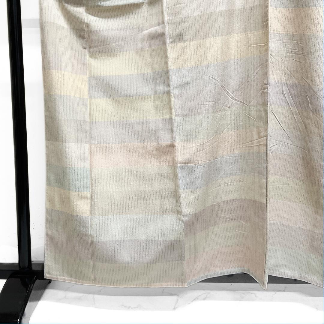小紋　紬　単衣　横縞　くすみパステル　カラー　お洒落　着物　123b d ms