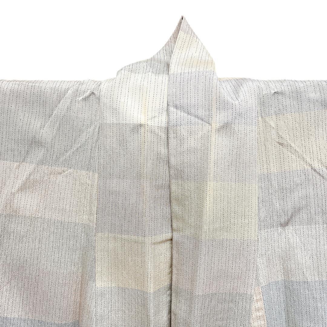 小紋　紬　単衣　横縞　くすみパステル　カラー　お洒落　着物　123b d ms