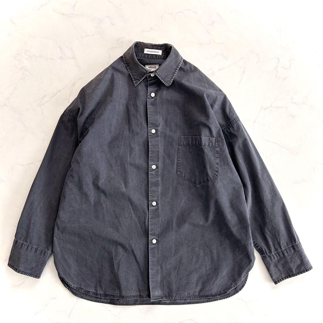 く*ち様 マディソンブルー ウォッシュドアウトシャツ グレー 01 長袖 コット