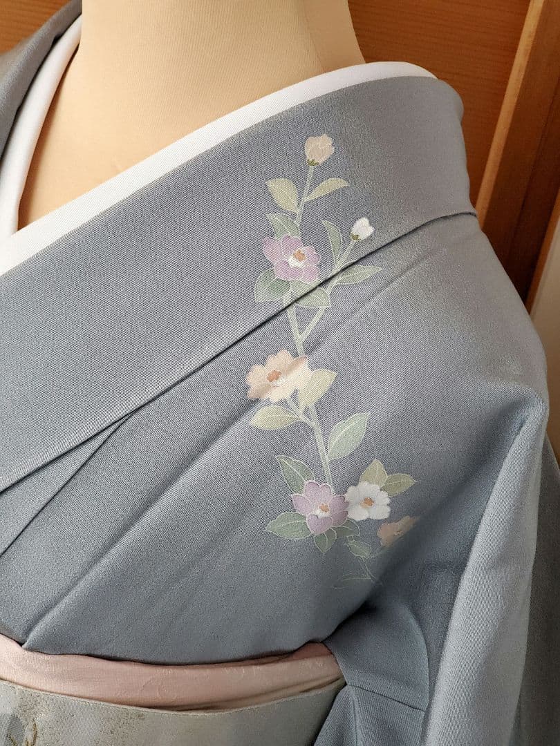 【着物・帯セット＊】清楚な小付けの訪問着　水色　グレー　スモールサイズ　正絹