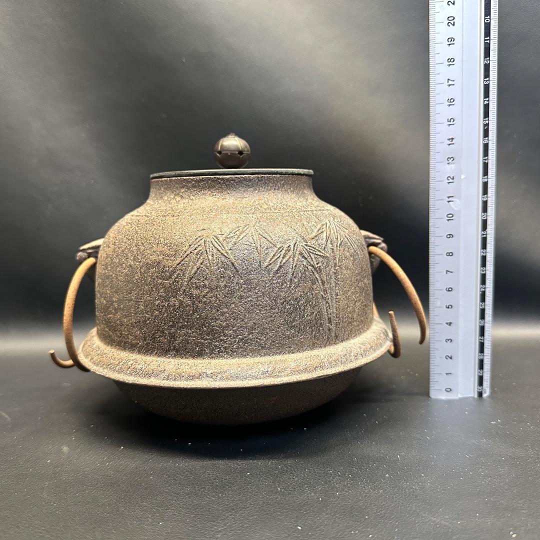 ♡Ed左1005 人間国宝 釜師 高橋敬典 真形羽釜 茶釜 釜釻 竹地紋