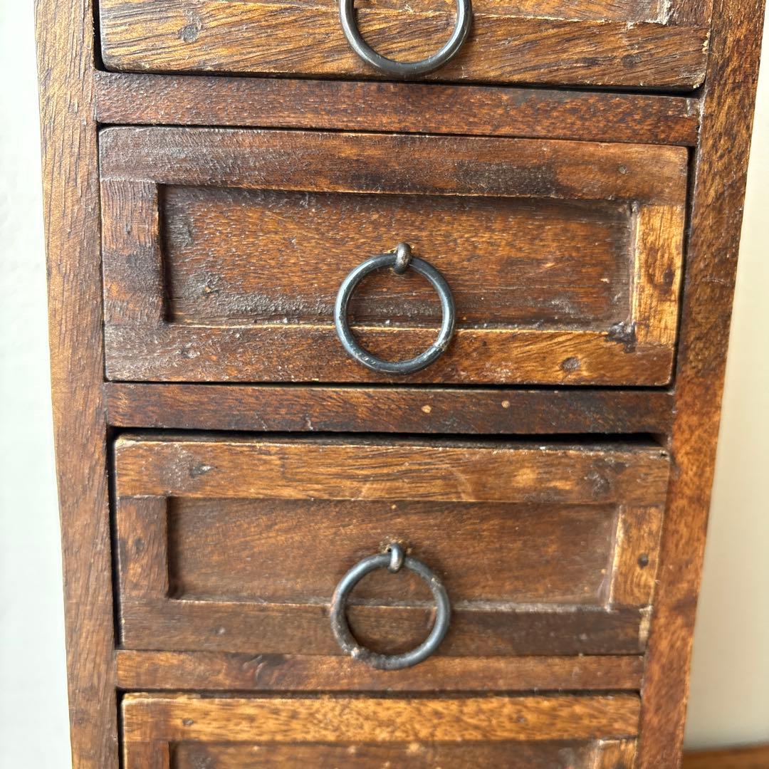 木製 引き出し 6杯 縦長 インド アジアン家具 小物入れ ミニ箪笥 チェスト