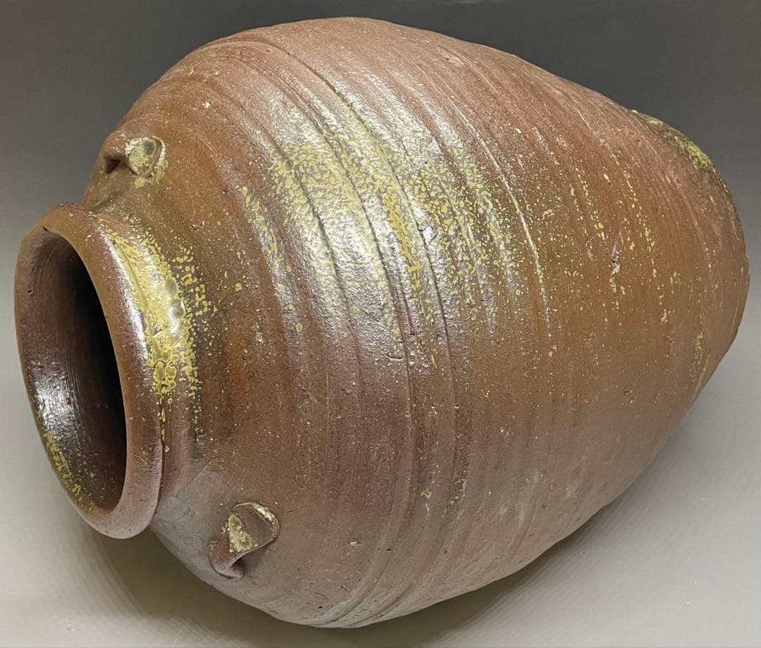 極メ　桂又三郎織　古備前　三耳壺　室町末期　下駄高台　鑑定書付　p9113