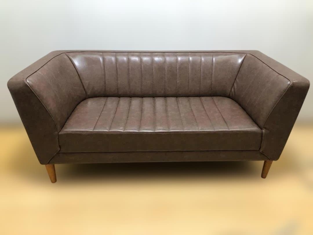 送料無料 2人掛けソファ レザー調 インテリアショップ カフェ風　112925