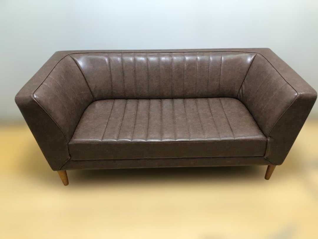 送料無料 2人掛けソファ レザー調 インテリアショップ カフェ風　112925