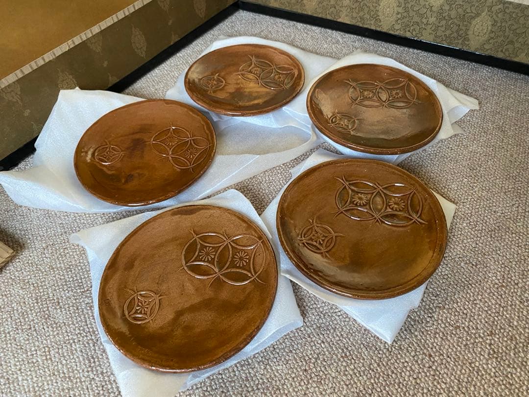 大樋焼 銘々皿　五枚　滴翠窯