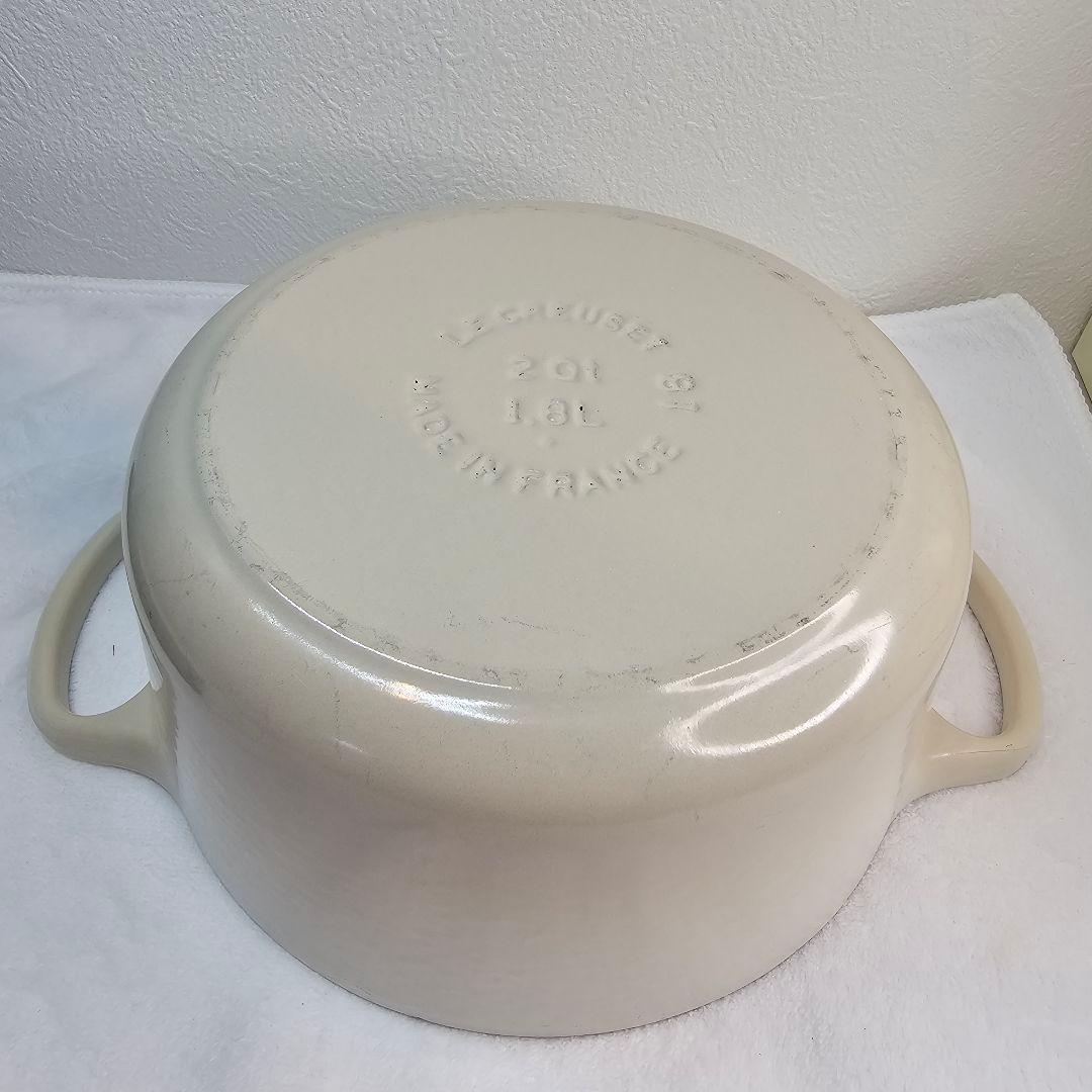 レアーLe Creuset ル・クルーゼ両手鍋18cm メレンゲ シルバーツマミ