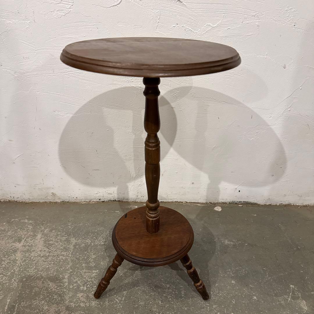 ヴィンテージ　木製サイドテーブル　ラウンド　花台 1
