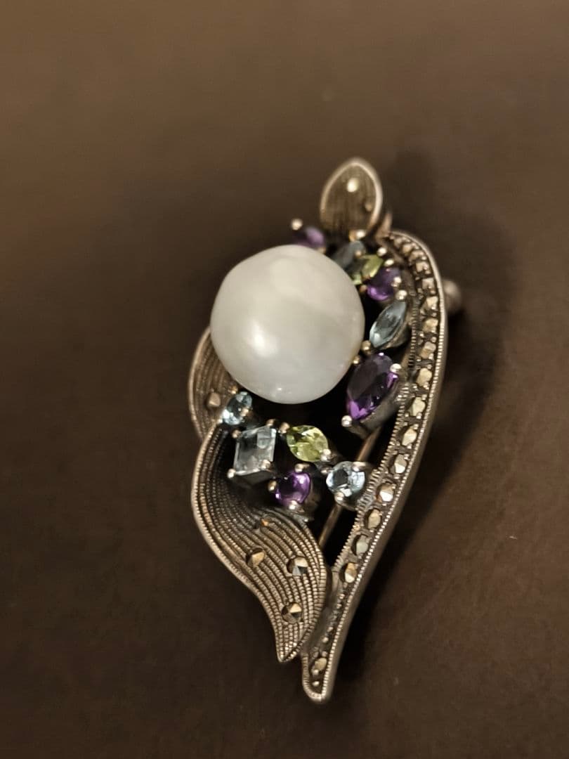 碌山 ROKUZAN ロクザン　シルバー 925 天然石　パール　ブローチ