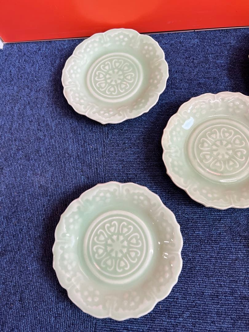 1180  江戸〜明治時期　三田焼　三田青磁　菓子皿　5客　時代物