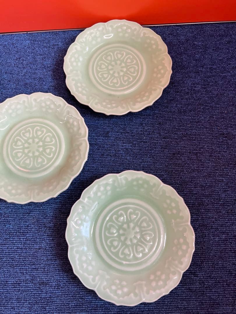 1180  江戸〜明治時期　三田焼　三田青磁　菓子皿　5客　時代物