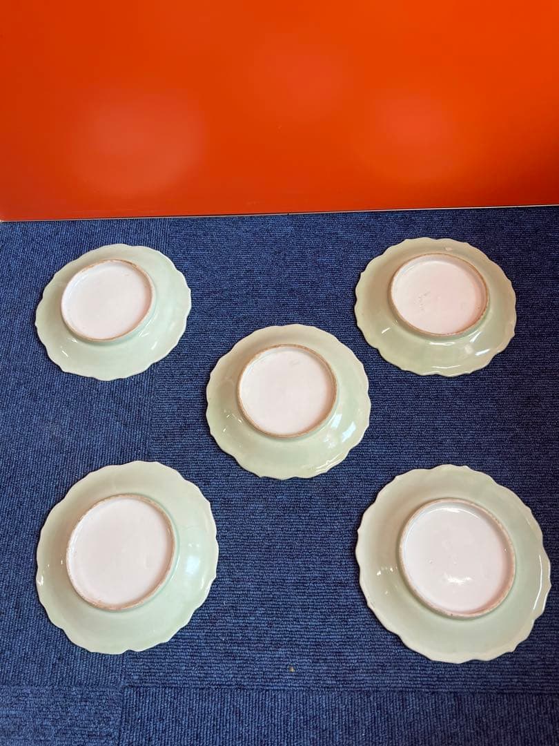 1180  江戸〜明治時期　三田焼　三田青磁　菓子皿　5客　時代物