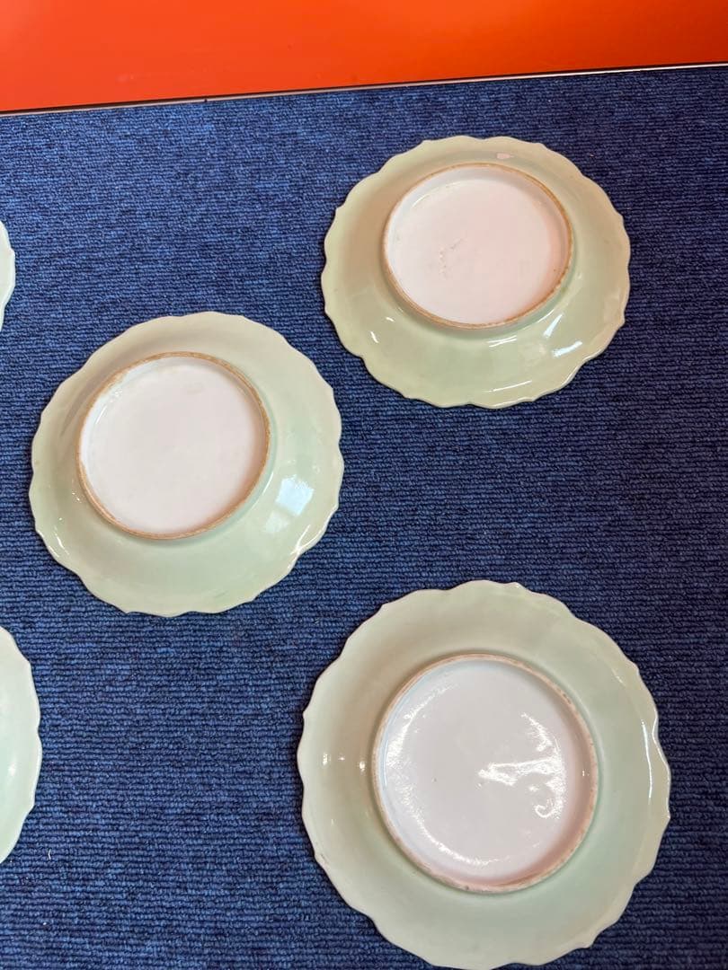 1180  江戸〜明治時期　三田焼　三田青磁　菓子皿　5客　時代物