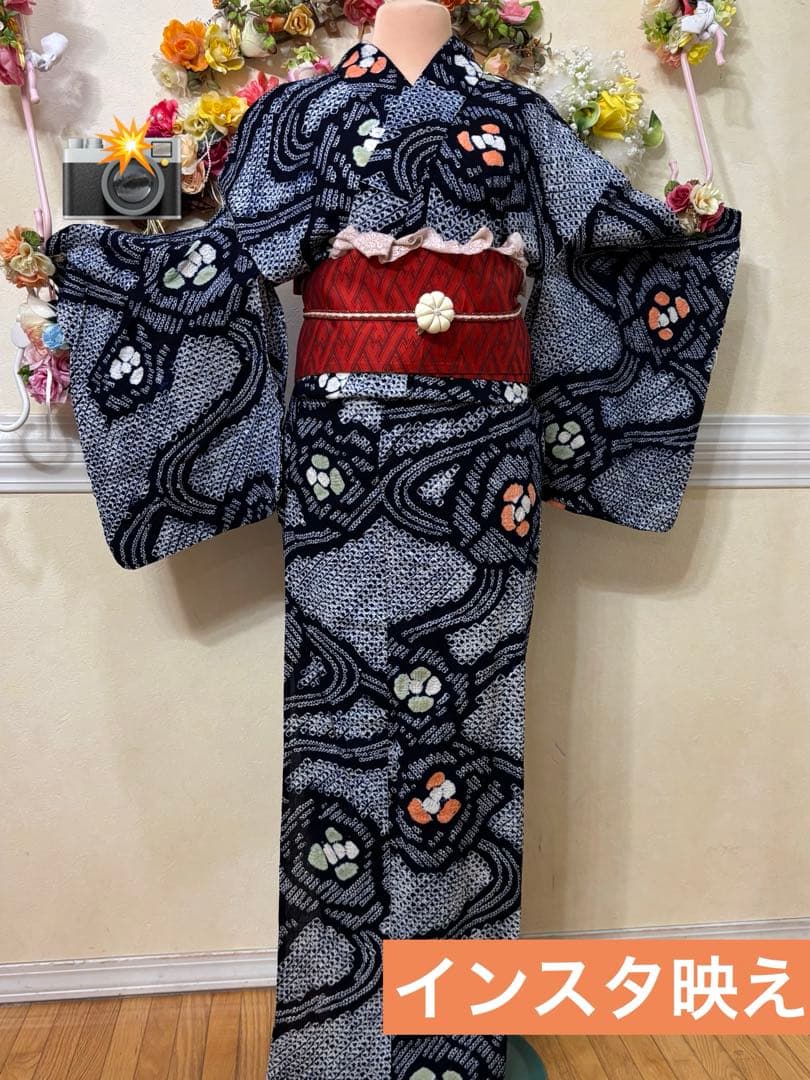 有松鳴海絞り伝統工芸❤️半幅帯レース つまみ細工ハンドメイド帯留め5点セット‼️銘品