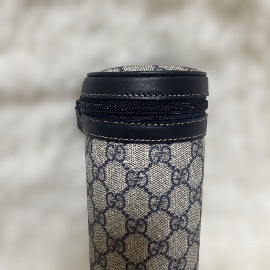 【未使用】GUCCI ボトルケース　ネイビー　GG 内部アルミ加工