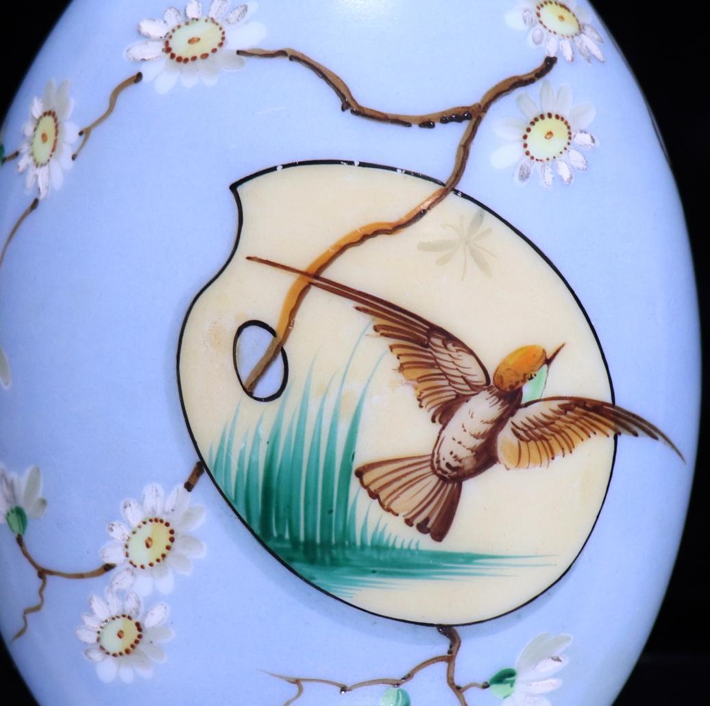 オールド・バカラ 日本趣味 レアカラー オパーリンクリスタル製花瓶 ライトブルー