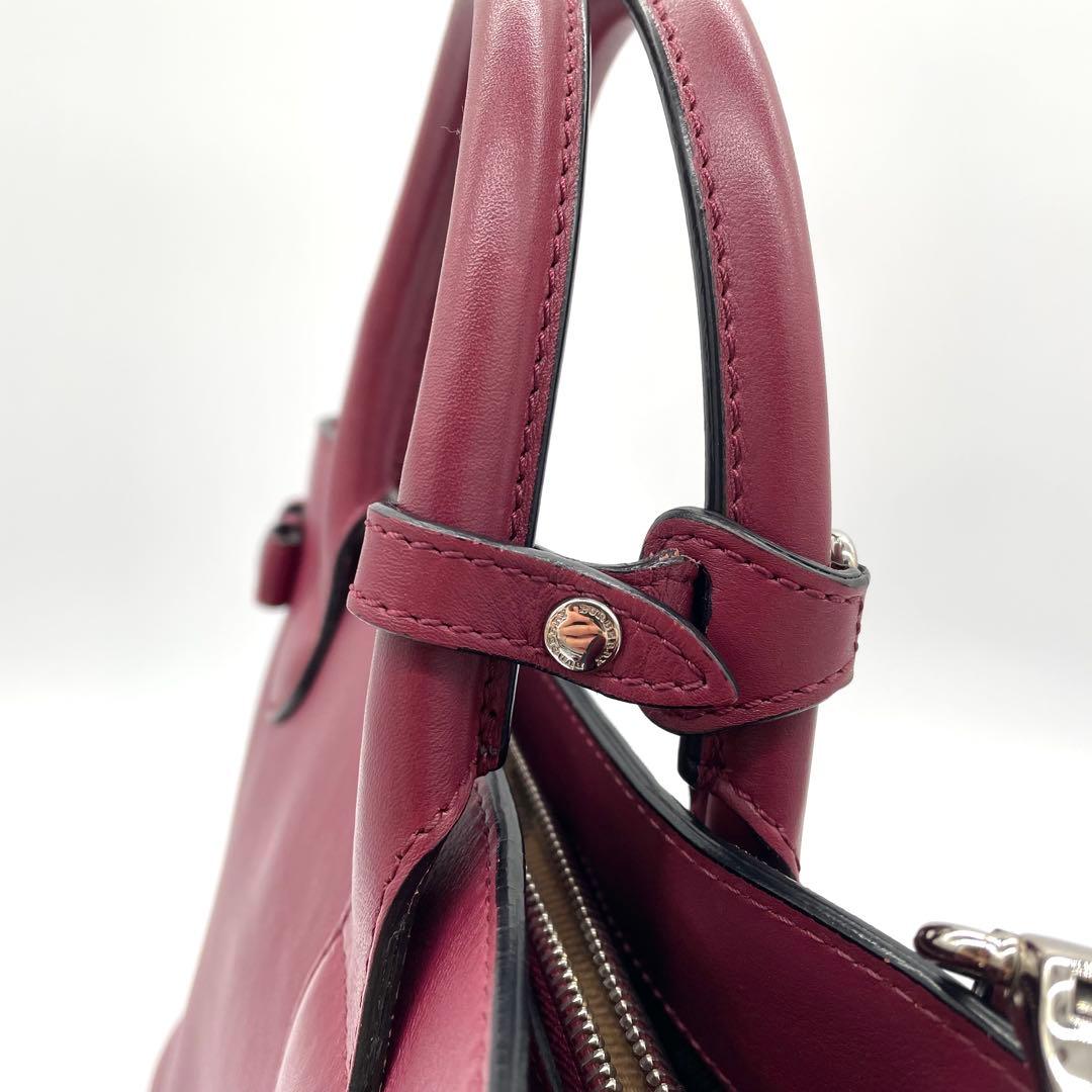 【美品】バーバリー　バナーバッグ　2way ノバチェック　レザー　ボルドー