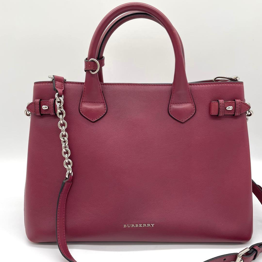 【美品】バーバリー　バナーバッグ　2way ノバチェック　レザー　ボルドー