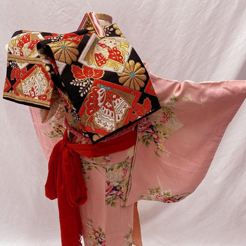 601ag25◎七五三 五歳七歳 女児 アンティーク着物&丸帯 レトロ◎