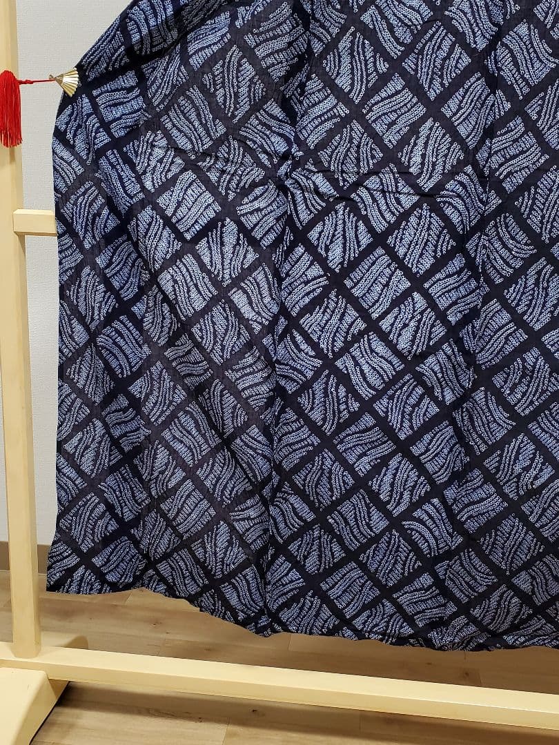 B4 美品 有松鳴海絞り 菱形に波模様 藍染 綿 浴衣 着物 17