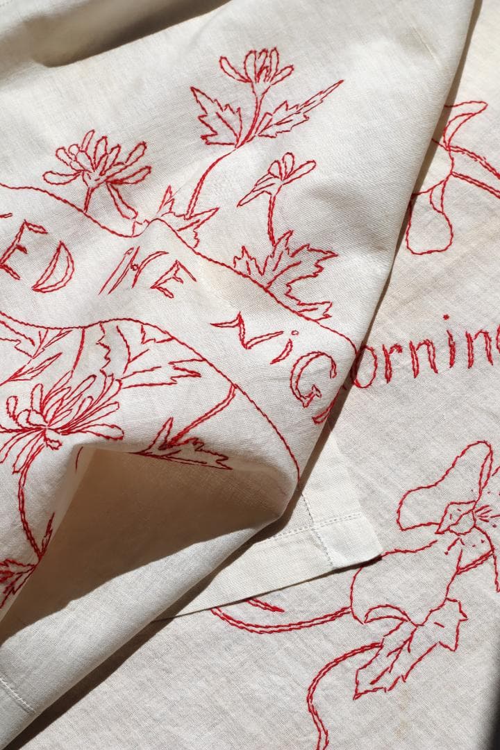 19th Victorian Red Work Layover Sham 朝