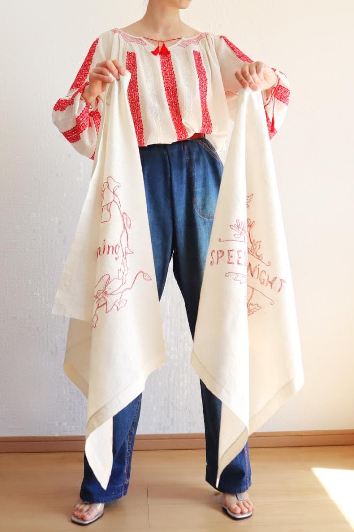 19th Victorian Red Work Layover Sham 朝