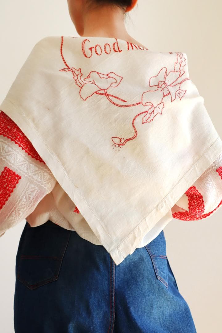 19th Victorian Red Work Layover Sham 朝