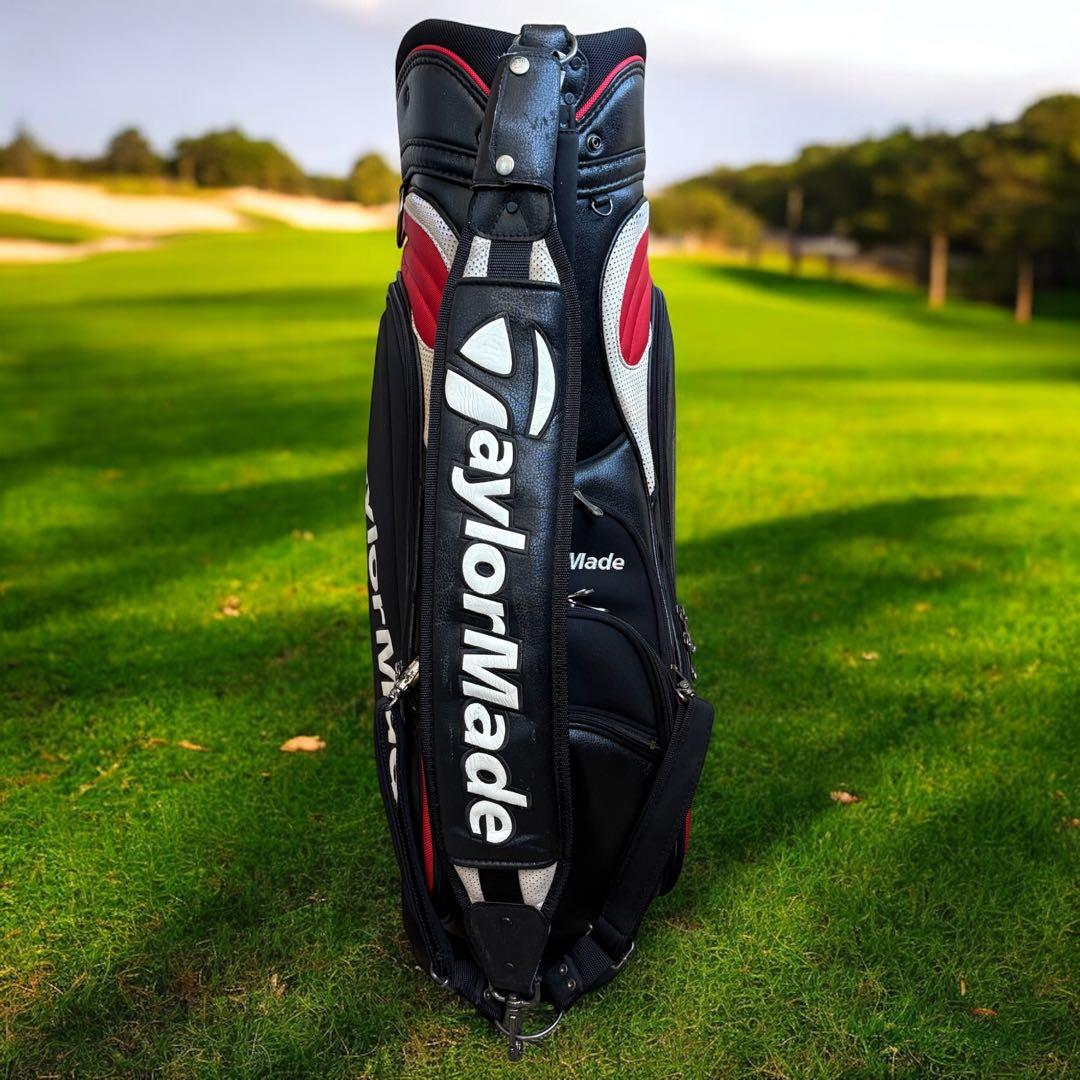 使用感　テーラーメイド 3点式 キャディバッグ 黒/赤 9.5型 6分割　ゴルフ