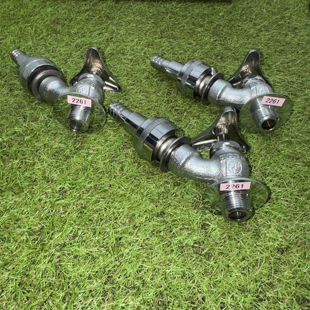 金属製シルバー蛇口 L字型散水用バルブ 3個セット［2261］