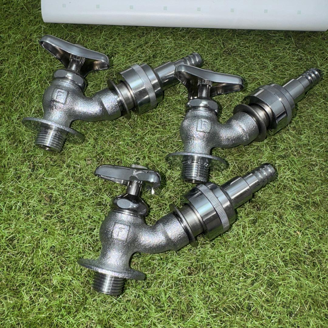 金属製シルバー蛇口 L字型散水用バルブ 3個セット［2261］