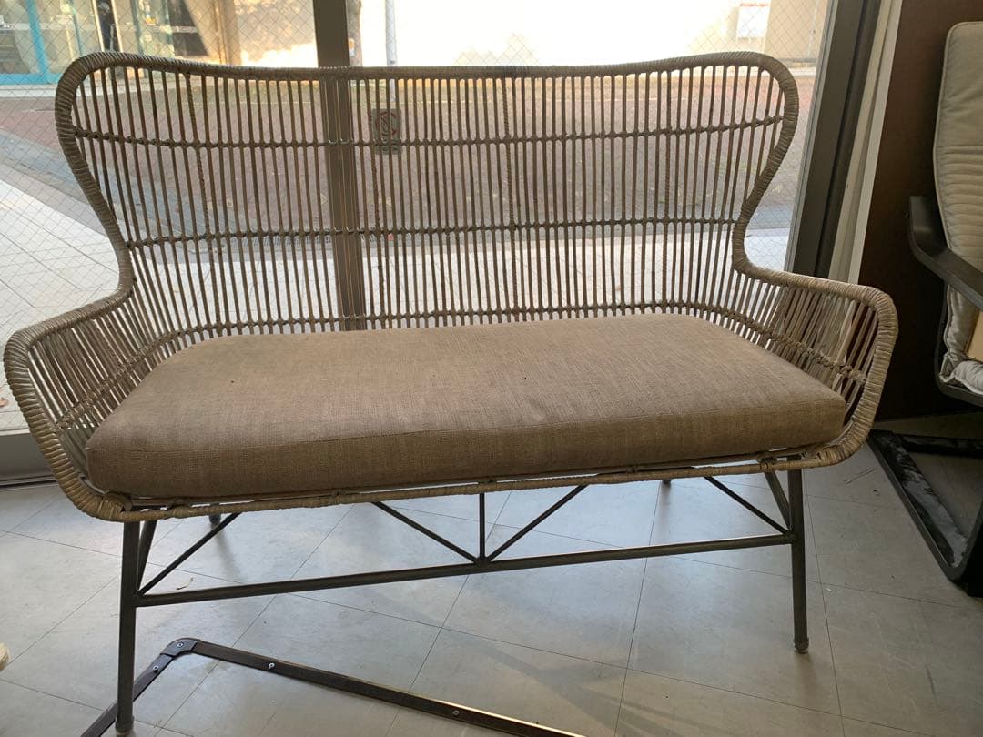 ラタンチェア 2人掛け+1人掛け アンティーク アイアン 輸入品 大阪配送限定