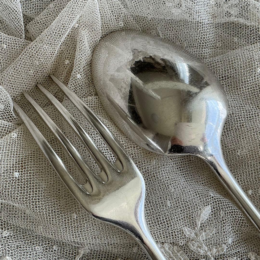 【D-１】フランスアンティーク　すずらん　スプーン＆フォーク　1組　モノグラム