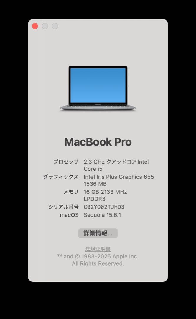 MacBook Pro 13インチ A1989 i5/16GB/500GB