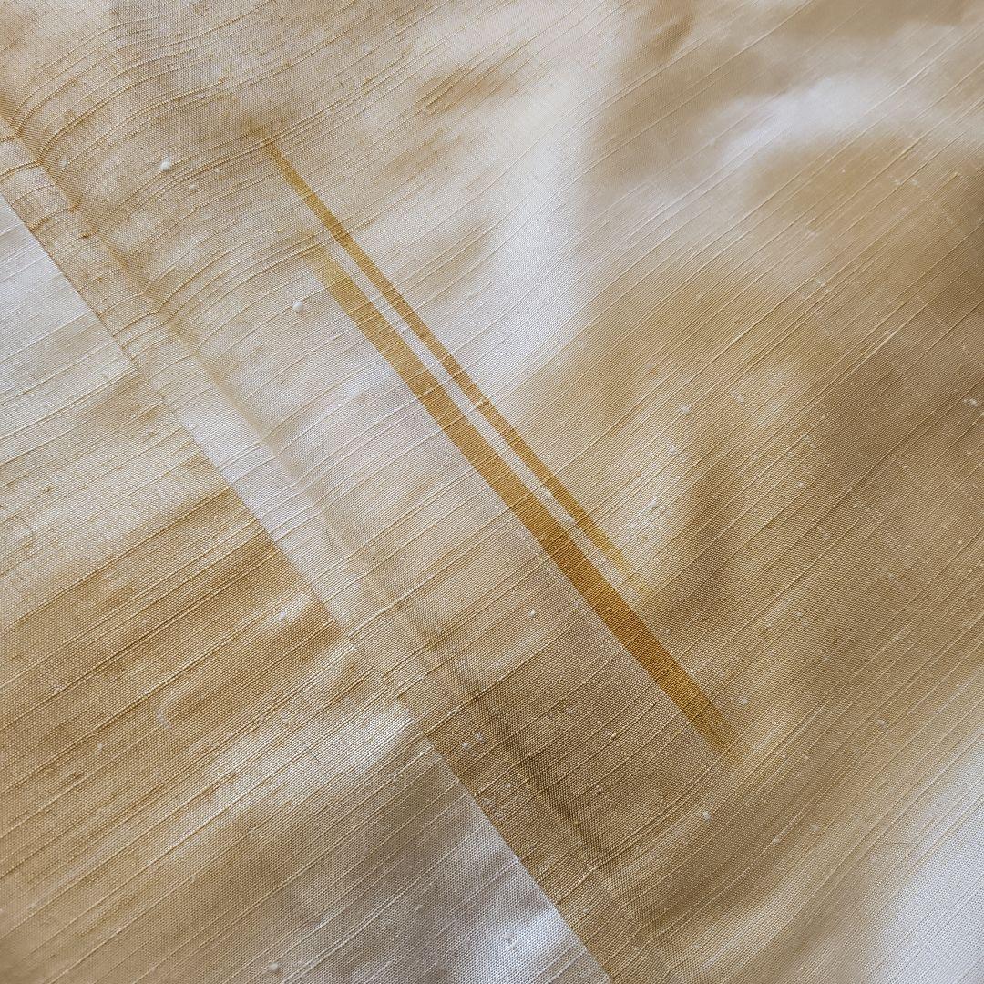 最終お値下げ‼️☆紬☆単衣☆居敷当て付き☆薄い黄土色の暈し☆横段☆身幅たっぷり