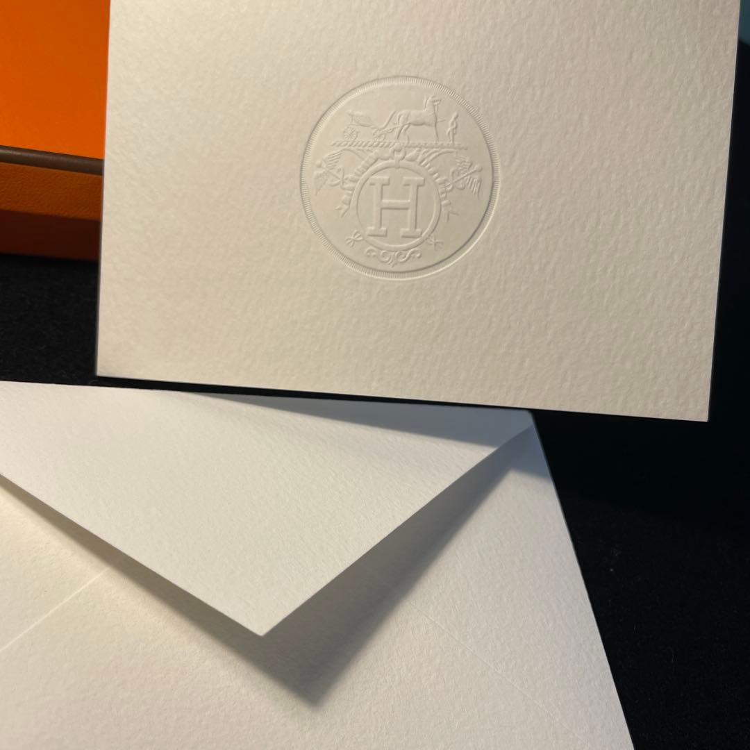 エルメス　タオルハンカチ馬と自転車　箱、グリーティングカード、2025リボン付き