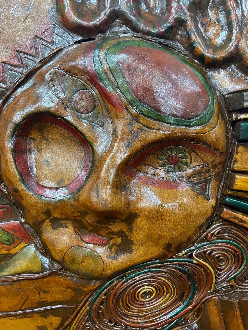 ヴィンテージ 革のレリーフアート M.Ohara サイン入り 壁掛けアート