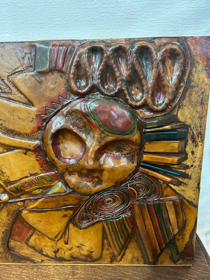 ヴィンテージ 革のレリーフアート M.Ohara サイン入り 壁掛けアート