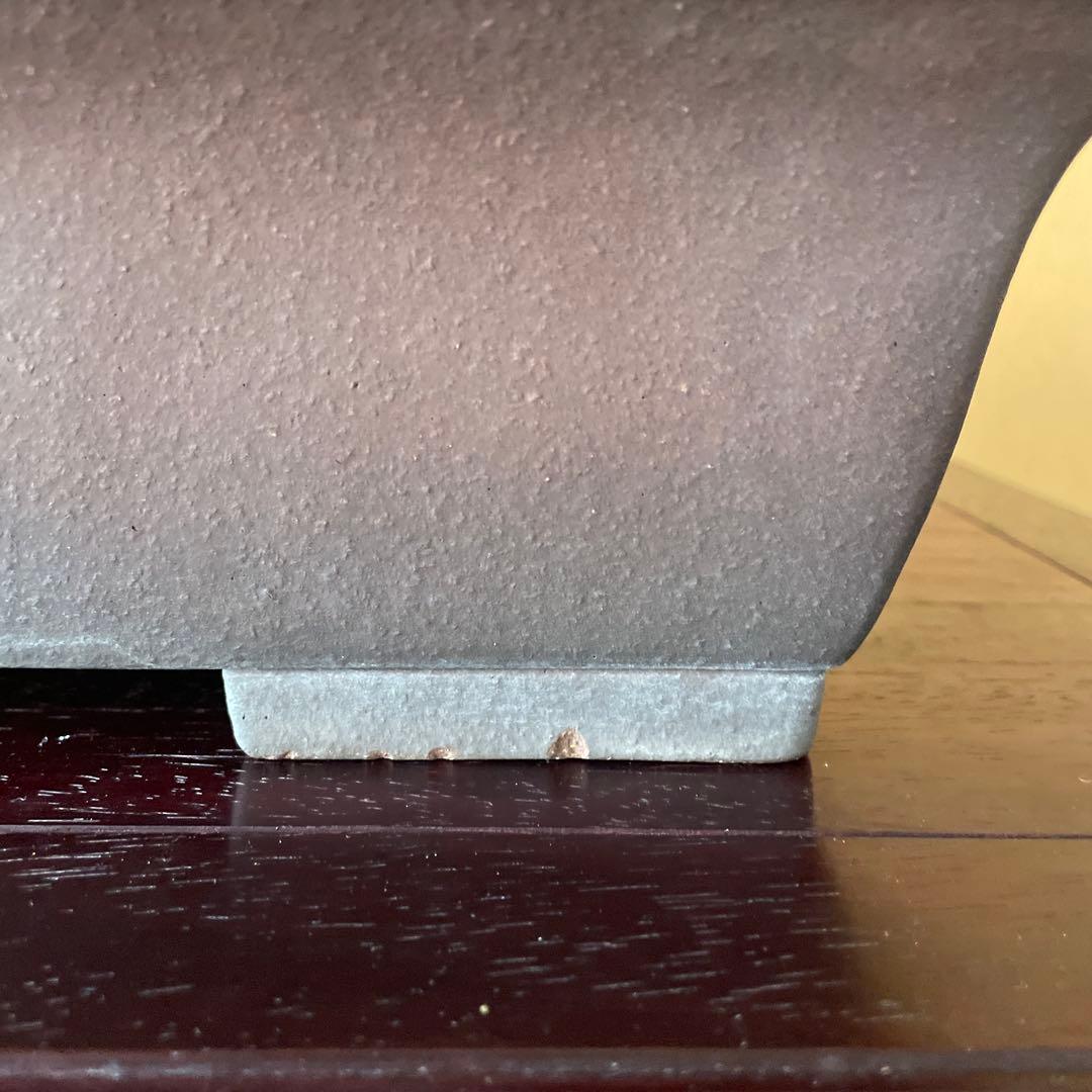 【落款あり】盆栽鉢 常滑 山秋造 松泉焼 紫泥 長方外縁泥物 43cm