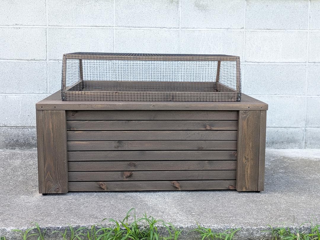 深さの有るビオトープ 120L　角型タライ＆木枠セット（3D防鳥網付き・棚付き）