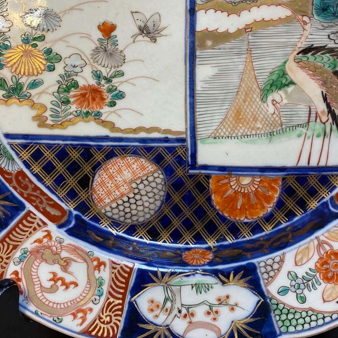 伊万里　古伊万里　大皿　色絵　金襴手　花の図　鳥の図