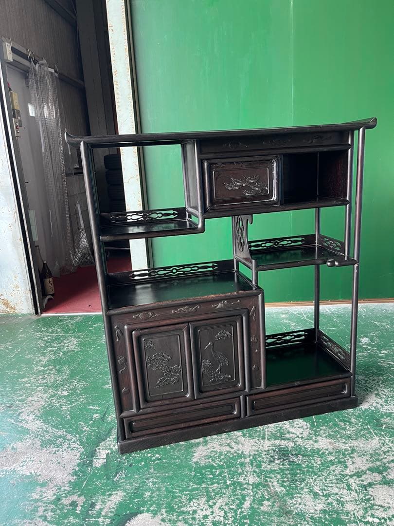 dmz6447＊違い棚 飾り棚 茶箪笥 インテリア 昭和レトロ 難あり