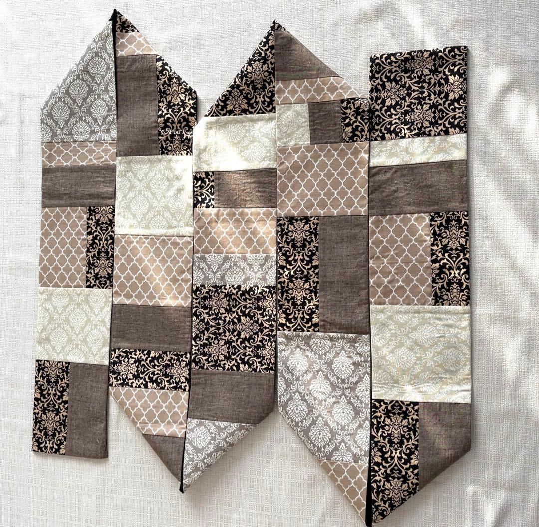 半幅帯　パッチワーク　ダマスク　正絹ちりめん