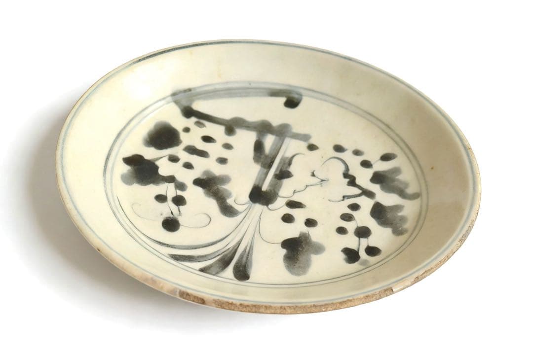 染付　明時代　空白期　民窯　皿　虫食い　時代物　中国美術　民家蔵出し