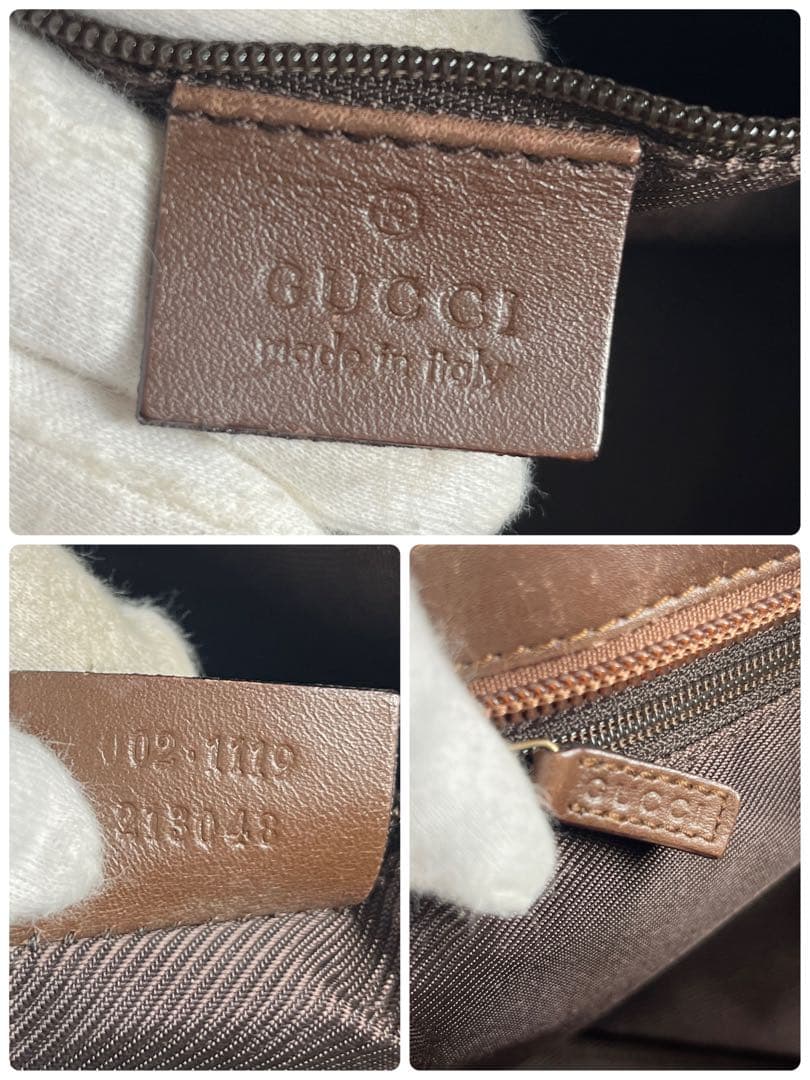 【美品】グッチ　トートバッグ　ハンドバッグ　GG柄　キャンバス　レザー　ブラウン